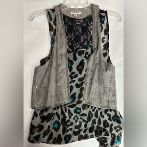 American Eagle Outfitters Black Lace Top with Gray Sequin Vest you get both